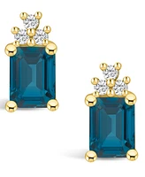 Macy's London Topaz (4 ct. t.w.) and Diamond (1/5 ct. t.w.) Stud Earrings in 14K Yellow Gold