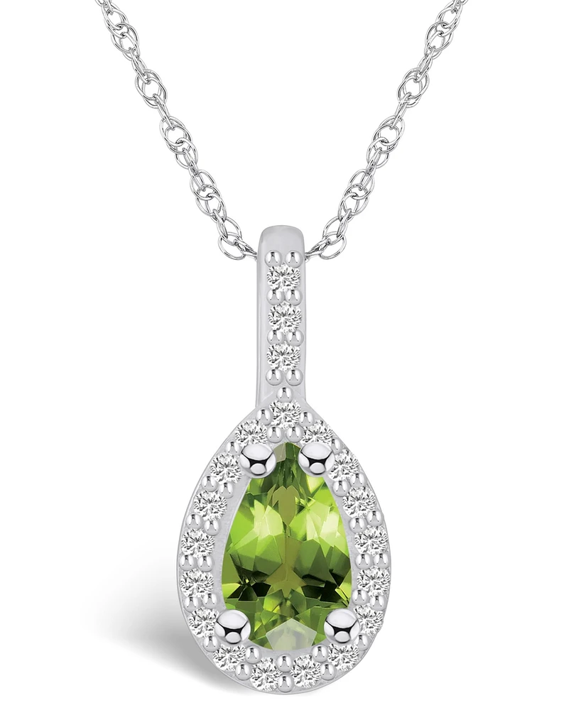 Macy's Peridot (1 Ct. T.w.) and Diamond (1/5 Ct. T.w.) Halo Pendant Necklace in 14K Gold