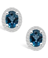 Macy's London Topaz (3-1/5 ct. t.w.) and Diamond (3/8 ct. t.w.) Halo Stud Earrings in 14K Gold