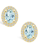 Macy's Aquamarine (2-1/3 ct. t.w.) and Diamond (3/8 ct. t.w.) Halo Stud Earrings in 14K Yellow Gold