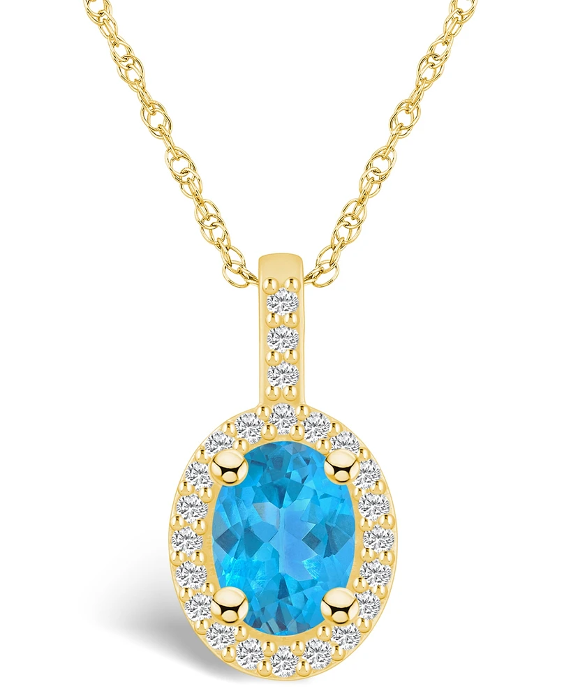 Macy's Blue Topaz (1-5/8 Ct. T.w.) and Diamond (1/4 Ct. T.w.) Halo Pendant Necklace in 14K Yellow Gold