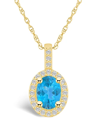 Macy's Blue Topaz (1-5/8 Ct. T.w.) and Diamond (1/4 Ct. T.w.) Halo Pendant Necklace in 14K Yellow Gold