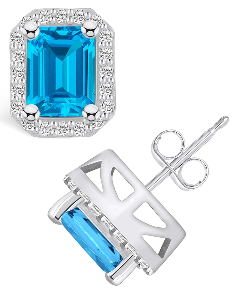 Macy's Topaz (4 ct. t.w.) and Diamond (3/8 ct. t.w.) Halo Stud Earrings in 14K Gold