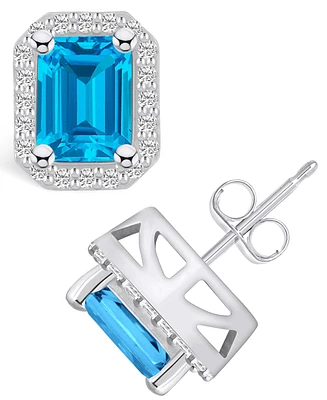 Macy's Topaz (4 ct. t.w.) and Diamond (3/8 ct. t.w.) Halo Stud Earrings in 14K Gold