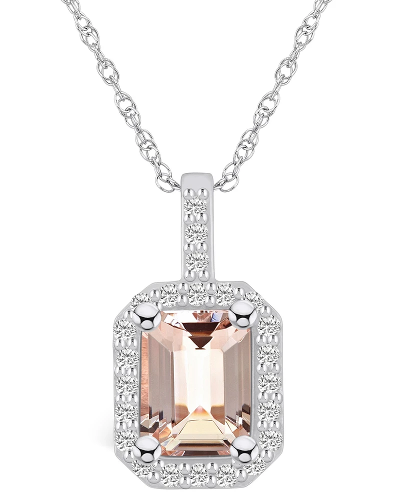 Macy's Morganite (1-3/8 Ct. T.w.) and Diamond (1/4 Ct. T.w.) Halo Pendant Necklace in 14K Gold