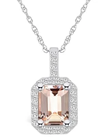 Macy's Morganite (1-3/8 Ct. T.w.) and Diamond (1/4 Ct. T.w.) Halo Pendant Necklace in 14K Gold