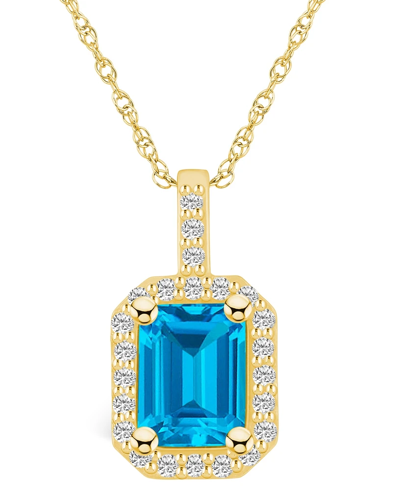 Macy's Blue Topaz (2 Ct. T.w.) and Diamond (1/4 Ct. T.w.) Halo Pendant Necklace in 14K Yellow Gold