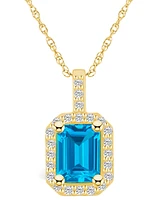 Macy's Blue Topaz (2 Ct. T.w.) and Diamond (1/4 Ct. T.w.) Halo Pendant Necklace in 14K Yellow Gold