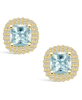 Macy's Aquamarine (1-3/4 ct. t.w.) and Diamond (3/8 ct. t.w.) Halo Stud Earrings in 14K Yellow Gold