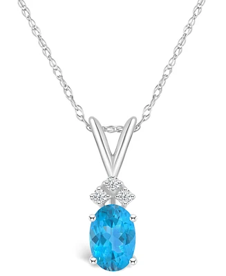 Blue Topaz (1 ct. t.w.) and Diamond Accent Pendant Necklace 14K White Gold or