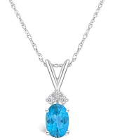 Blue Topaz (1 ct. t.w.) and Diamond Accent Pendant Necklace 14K White Gold or