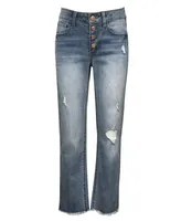 Imperial Star Big Girls Button Fly Destructed Straight Leg Jeans