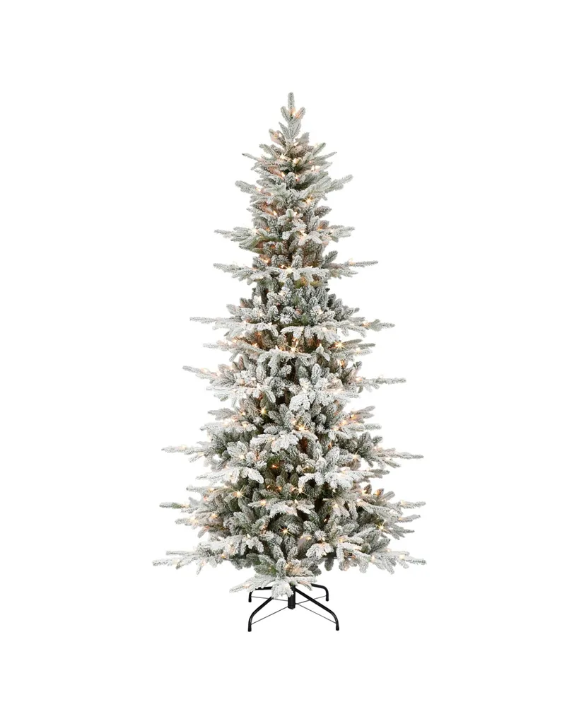 Puleo 7.5FT Pre-Lit Slim Flocked Union Fir Tree