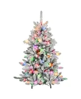 4.5' Pre-Lit Flocked Bennington Fir Tree with 150 Underwriters Laboratories Multi Color Incandescent Lights, 354 Tips