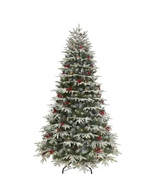 6.5' Pre-Lit Flocked Halifax Fir Tree with 500 Underwriters Laboratories Clear Incandescent Lights, 2161 Tips
