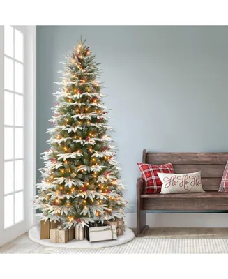 7.5' Pre-Lit Slim Flocked Halifax Fir Tree with 500 Underwriters Laboratories Clear Incandescent Lights, 2373 Tips