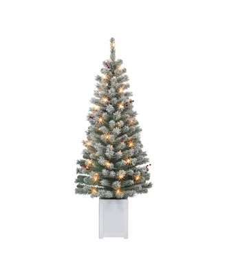 5' Pre-Lit Potted Flocked Western Spruce Trees with 70 Underwriters Laboratories Clear Incandescent Lights and 169 Tips, Set of 2