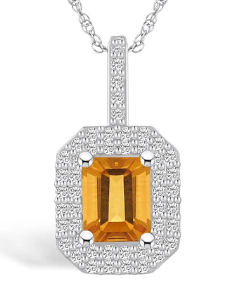 Macy's Citrine (1-5/8 Ct. T.w.) and Diamond (1/2 Ct. T.w.) Halo Pendant Necklace in 14K Gold
