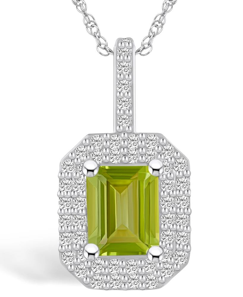 Macy's Peridot (1-3/4 Ct. T.w.) and Diamond (1/2 Ct. T.w.) Halo Pendant Necklace in 14K Gold