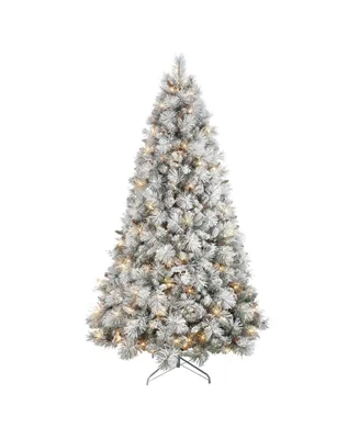 7.5' Pre-Lit Flocked Christmas Tradition Pine Tree with 750 Underwriters Laboratories Clear Incandescent Lights,1353 Tips