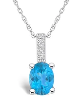 Macy's Blue Topaz (1-5/8 Ct. T.w.) and Diamond Accent Pendant Necklace in 14K Gold