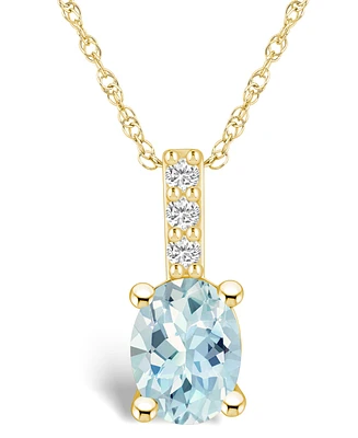 Macy's Aquamarine (1-1/7 Ct. T.w.) and Diamond Accent Pendant Necklace in 14K Yellow Gold