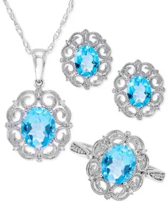 Blue Topaz Diamond Milgrain Filigree Jewelry Collection In Sterling Silver