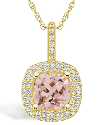 Macy's Morganite (2 Ct. T.w.) and Diamond (1/2 Ct. T.w.) Halo Pendant Necklace in 14K Yellow Gold