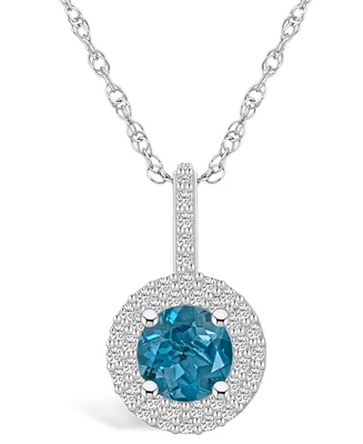 Macy's London Blue Topaz (1-/ Ct. T.w.) and Diamond (/ Ct. T.w.) Halo Pendant Necklace in 14K Gold