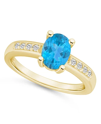 Macy's Blue Topaz and Diamond Ring (1- 5/8 ct.t.w 1/8 ct.t.w) 14K Yellow Gold