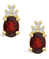 Macy's Garnet (3 ct. t.w.) and Diamond (1/5 ct. t.w.) Stud Earrings in 14K Yellow Gold