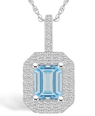 Macy's Aquamarine (1-3/8 Ct. T.w.) and Diamond (1/2 Ct. T.w.) Halo Pendant Necklace in 14K Gold