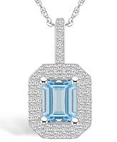 Macy's Aquamarine (1-3/8 Ct. T.w.) and Diamond (1/2 Ct. T.w.) Halo Pendant Necklace in 14K Gold
