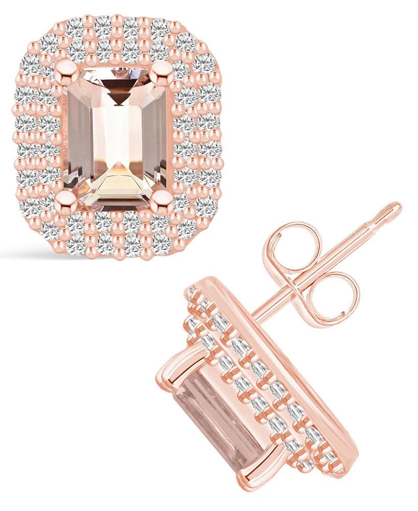 Macy's Morganite (1-3/4 ct. t.w.) and Diamond (3/4 ct. t.w.) Halo Stud Earrings in 14K Rose Gold