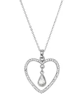 2028 Silver-Tone Clear Crystal Heart Teardrop Necklace