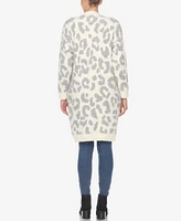 White Mark Women's Leopard Print Open Front Sherpa Cardigan