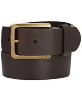 Tommy Hilfiger Men's Heavy Brass Buckle Leather Belt