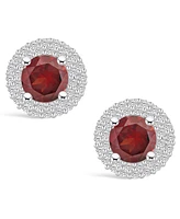 Macy's Garnet (2-1/5 ct. t.w.) and Diamond (1/2 ct. t.w.) Halo Stud Earrings in 14K Gold