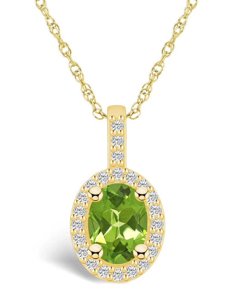 Macy's Peridot (1-1/3 Ct. T.w.) and Diamond (1/4 Ct. T.w.) Halo Pendant Necklace in 14K Yellow Gold