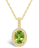 Macy's Peridot (1-1/3 Ct. T.w.) and Diamond (1/4 Ct. T.w.) Halo Pendant Necklace in 14K Yellow Gold