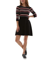 Bcx Juniors' Striped Fit & Flare Sweater Dress