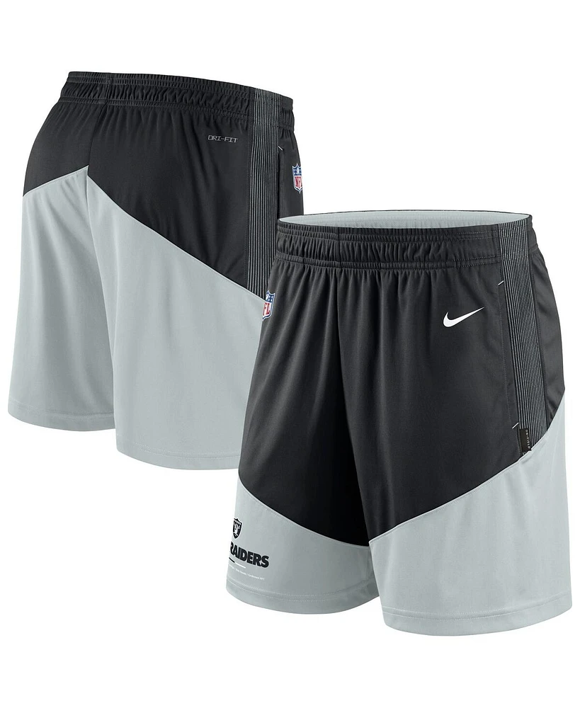 Men's Nike Black, Silver Las Vegas Raiders Sideline Primary Lockup Performance Shorts