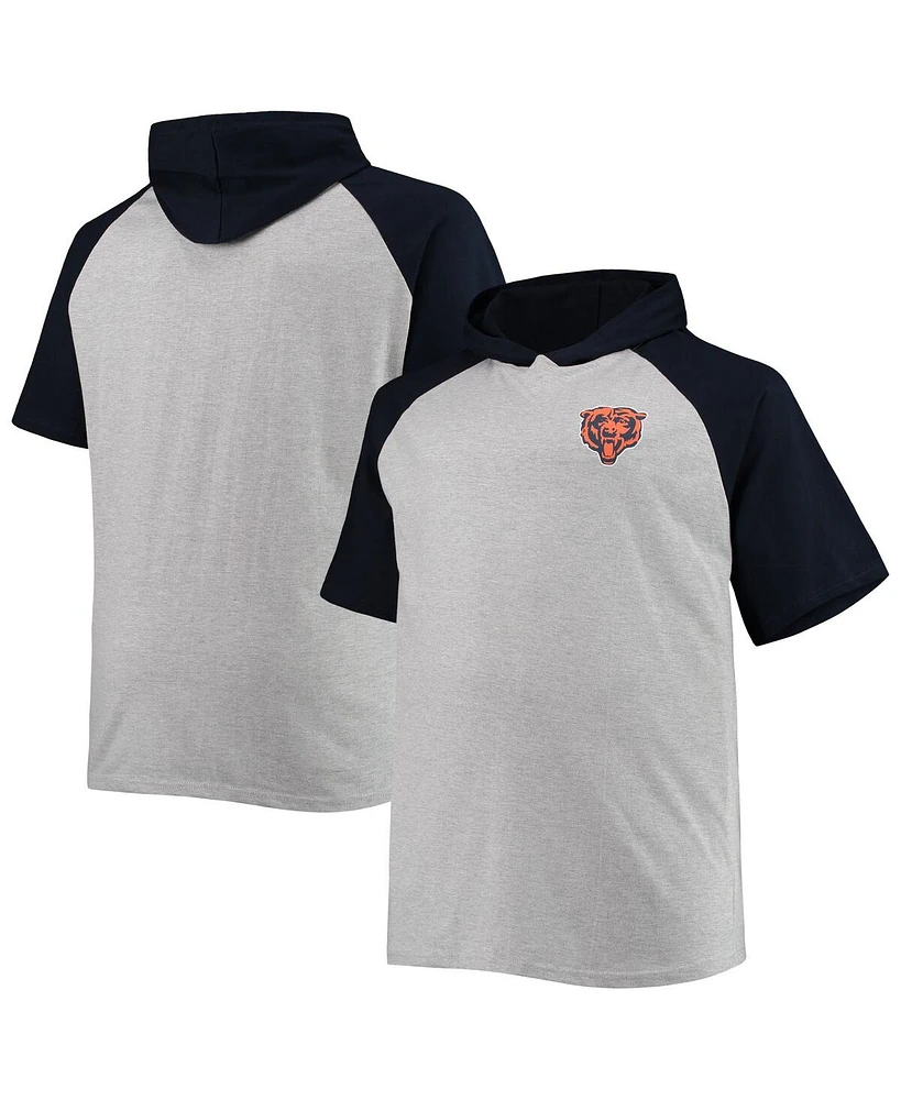 Men's Heathered Gray, Navy Chicago Bears Big and Tall Raglan Short Sleeve Pullover Hoodie