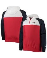 Men's New Era Red, Navy England Patriots Big and Tall League Raglan Quarter-Zip Hoodie