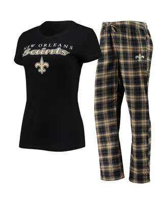 Women's Concepts Sport Black, Gold New Orleans Saints Logo T-shirt and Pants Set