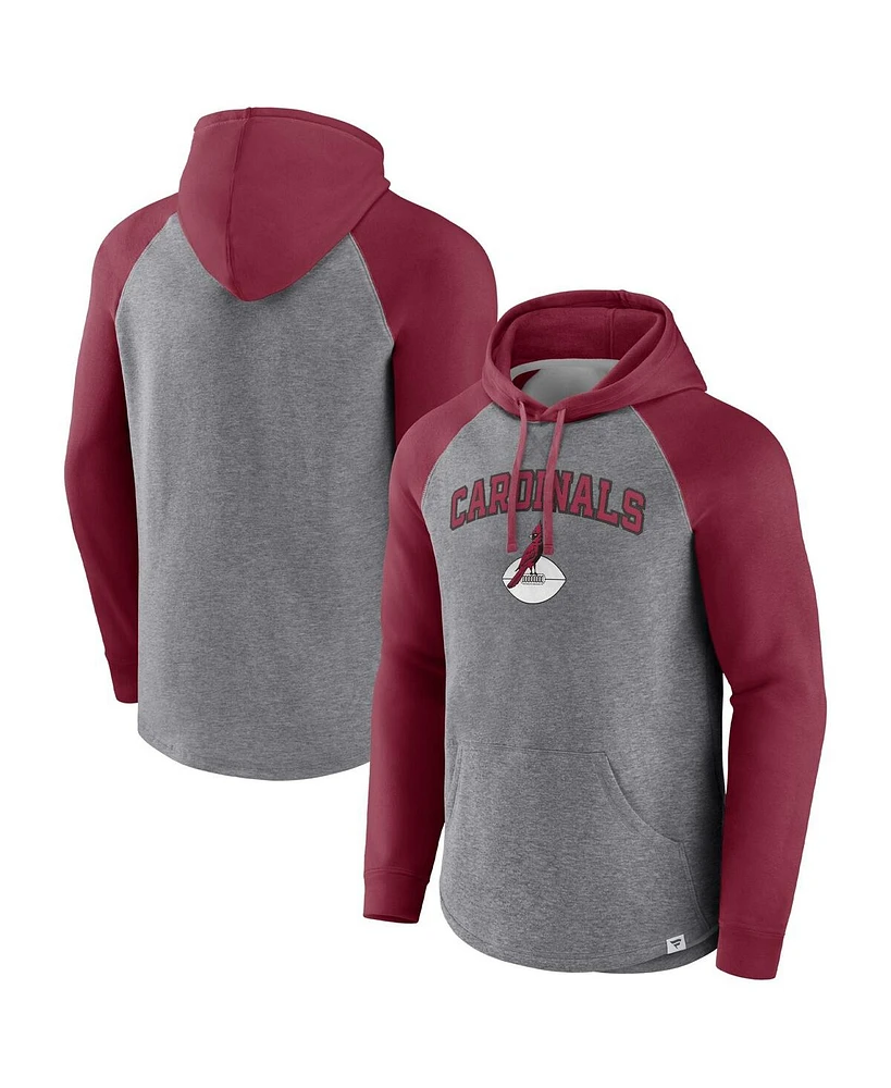Men's Fanatics Heathered Gray, Cardinal Arizona Cardinals By Design Raglan Pullover Hoodie
