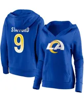 Women's Fanatics Matthew Stafford Royal Los Angeles Rams Player Icon Name and Number V-Neck Pullover Hoodie