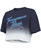 Women's Majestic Threads Derrick Henry Navy, White Tennessee Titans Drip-Dye Player Name and Number Tri-Blend Crop T-shirt