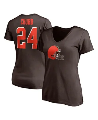 Women's Fanatics Nick Chubb Brown Cleveland Browns Player Icon Name and Number V-Neck T-shirt