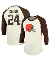 Men's Majestic Threads Nick Chubb Cream, Brown Cleveland Browns Player Name and Number Raglan 3/4-Sleeve T-shirt